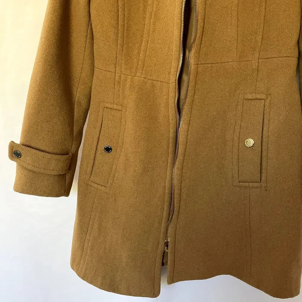 Michael Kors brown peacoat jacket warm wool winter pockets full zip women's XS